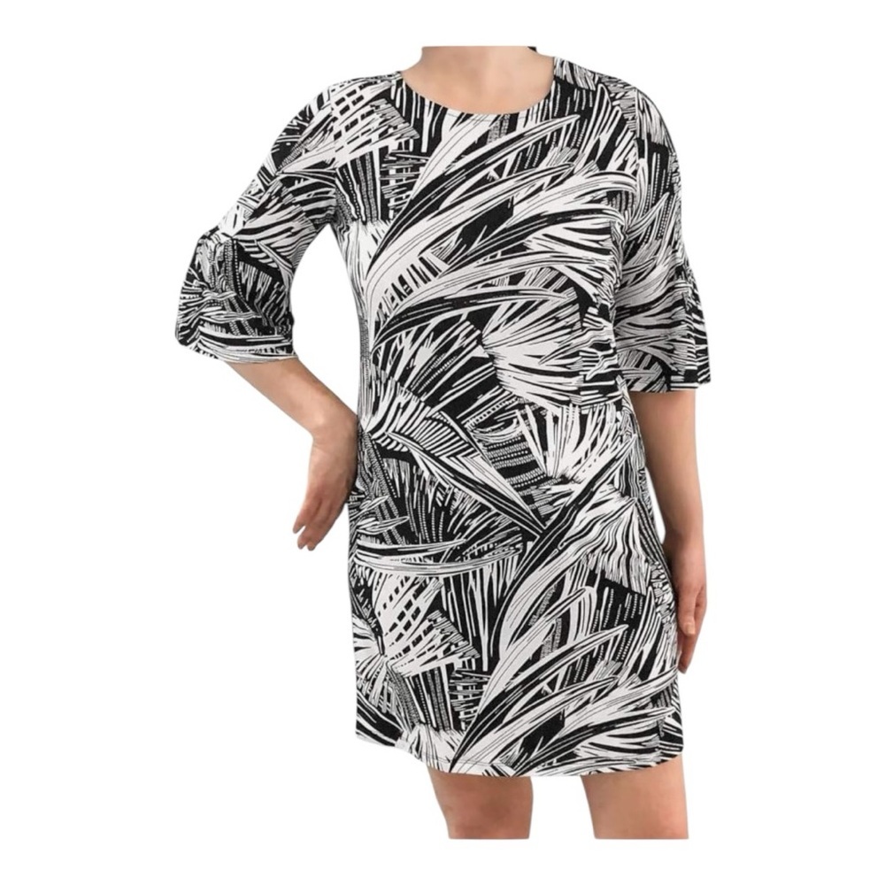 Alexander + Oak Boat Neck Elbow-Sleeve‎ Sheath Dress Black/White Sz Large NEW - Picture 2 of 6